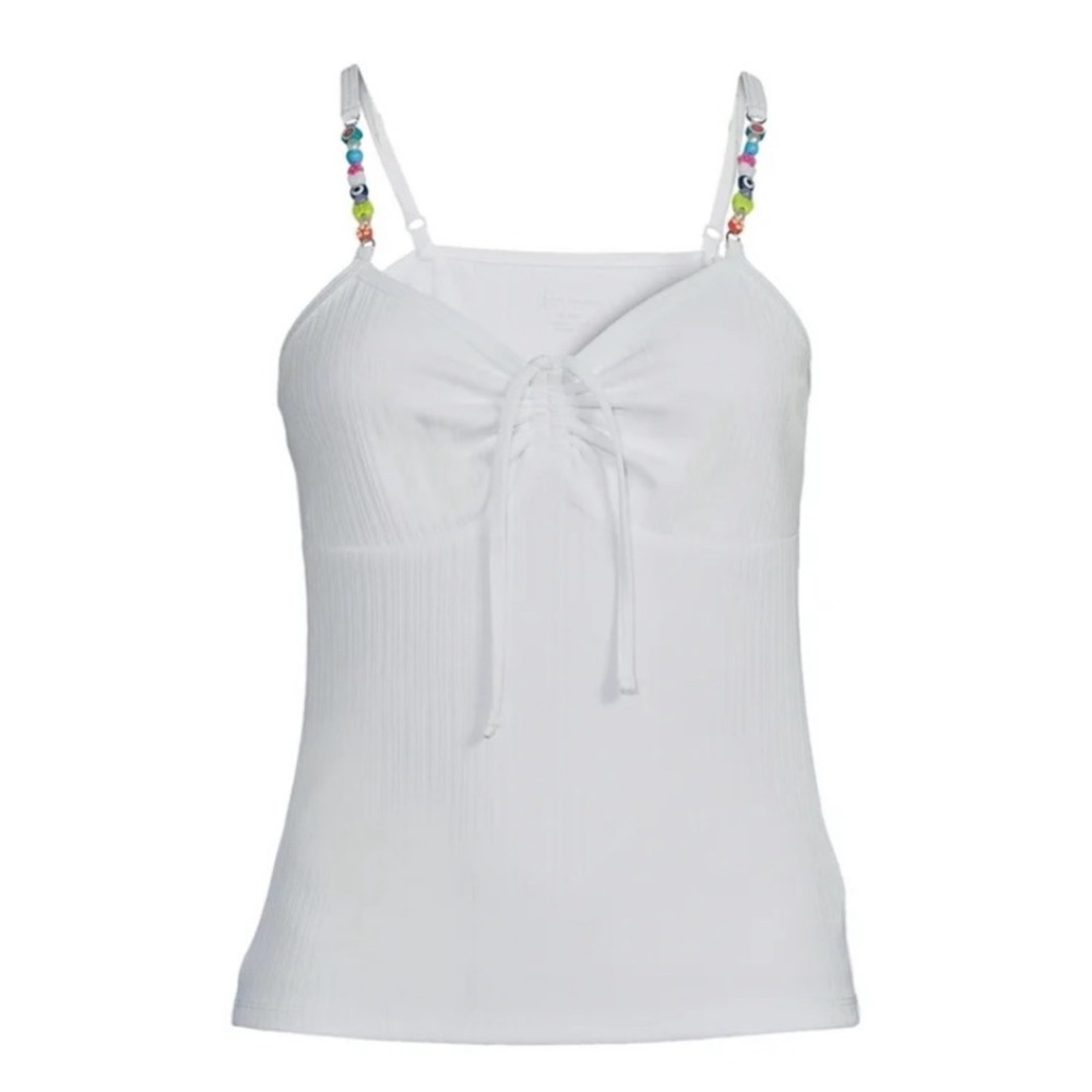 Y2K White Beaded Tank Top Cami –XXXL
